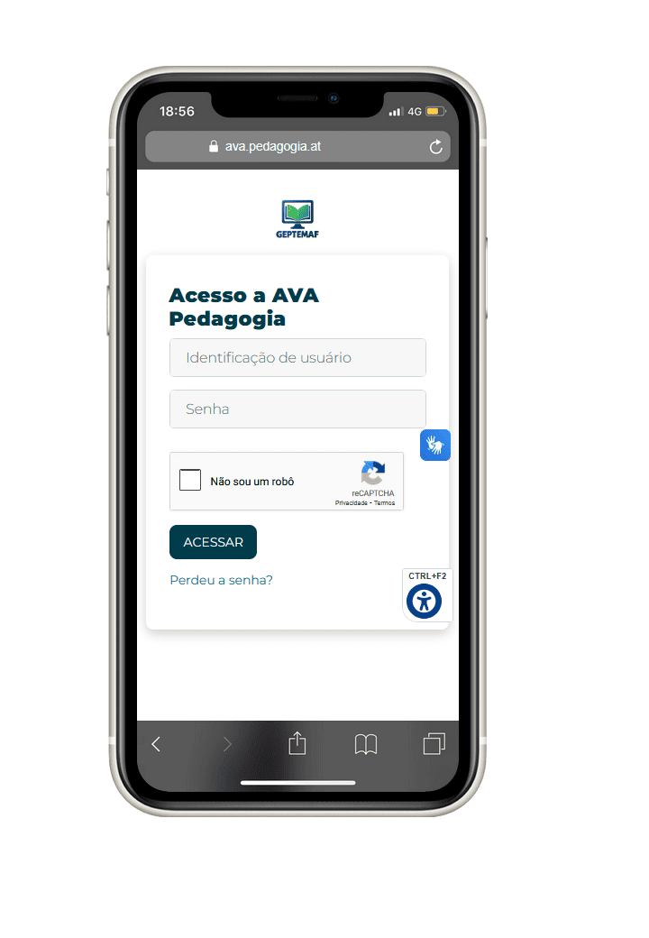 Passo 2: Tela de login do AVA Pedagogia